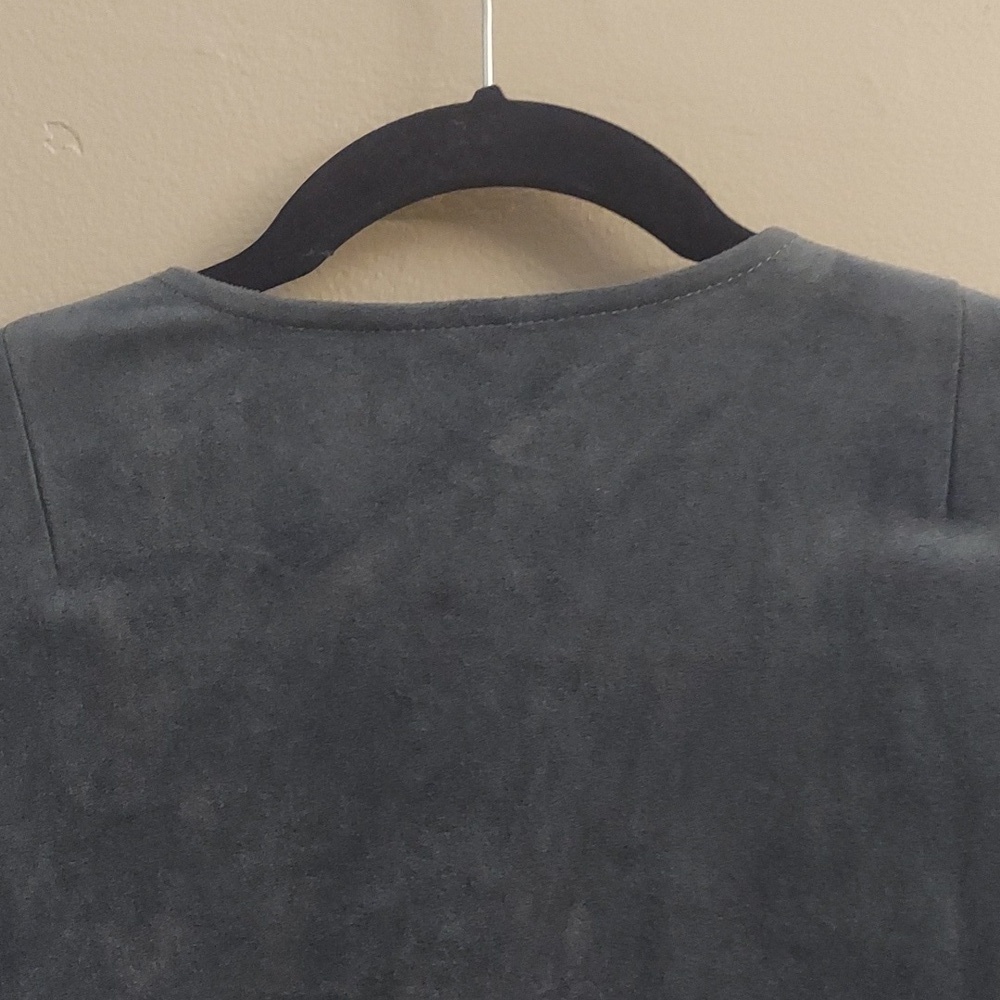 BCBGMAXARIA Catier Faux Suede Dusty Blue Mini Dress With Bell Sleeves XS Boho - Picture 11 of 13